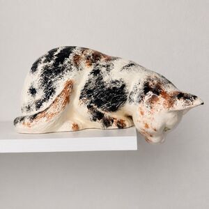 Vintage Ceramic Calico Cat Shelf Sitter Peeking Cat Hand Painted Figurine 9.5"